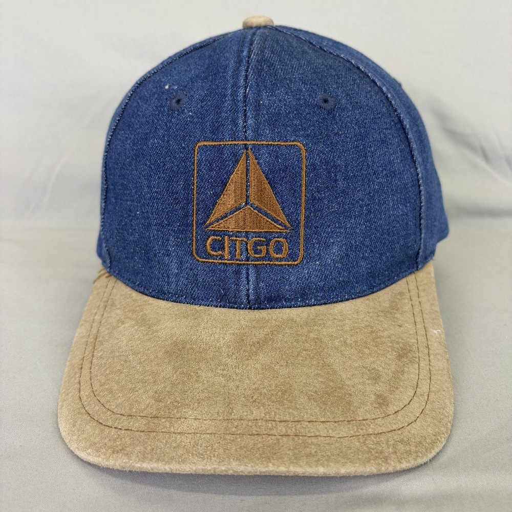 Sportcap Citgo Hat Vintage Mens OSFM Blue Denim Tan Faux Suede Strapback